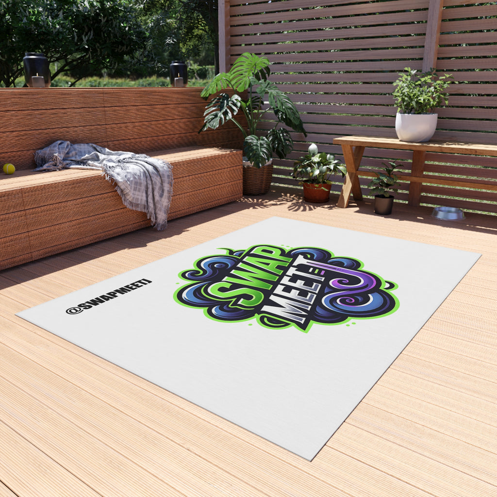 Swap Meet Graphic Outdoor Rug – Bold Neon Logo Doormat