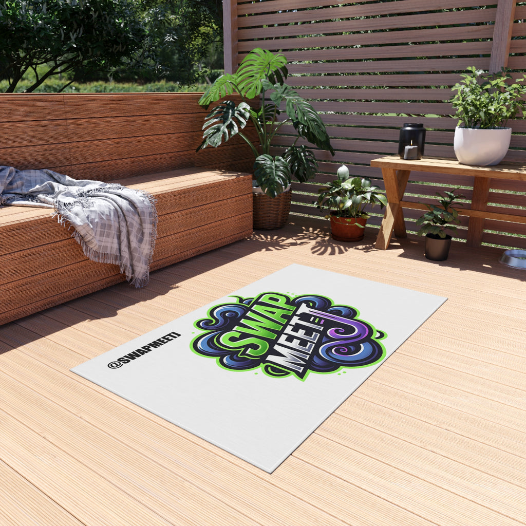 Swap Meet Graphic Outdoor Rug – Bold Neon Logo Doormat